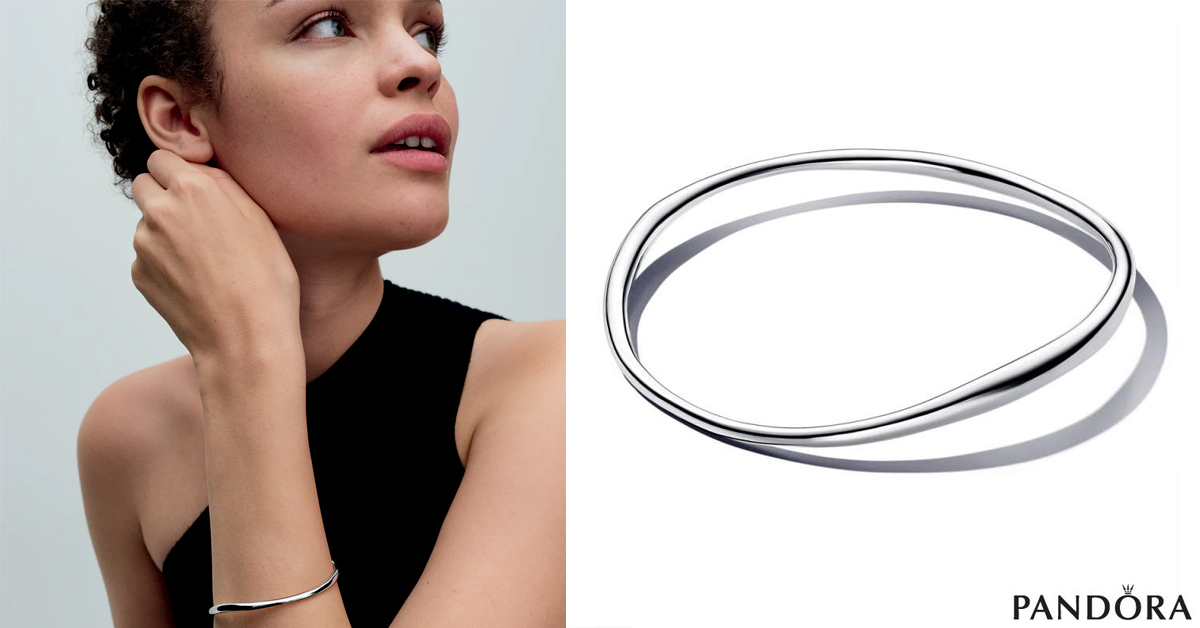 دستبند النگویی اشکال اورگانیک نقره‌ای پاندورا