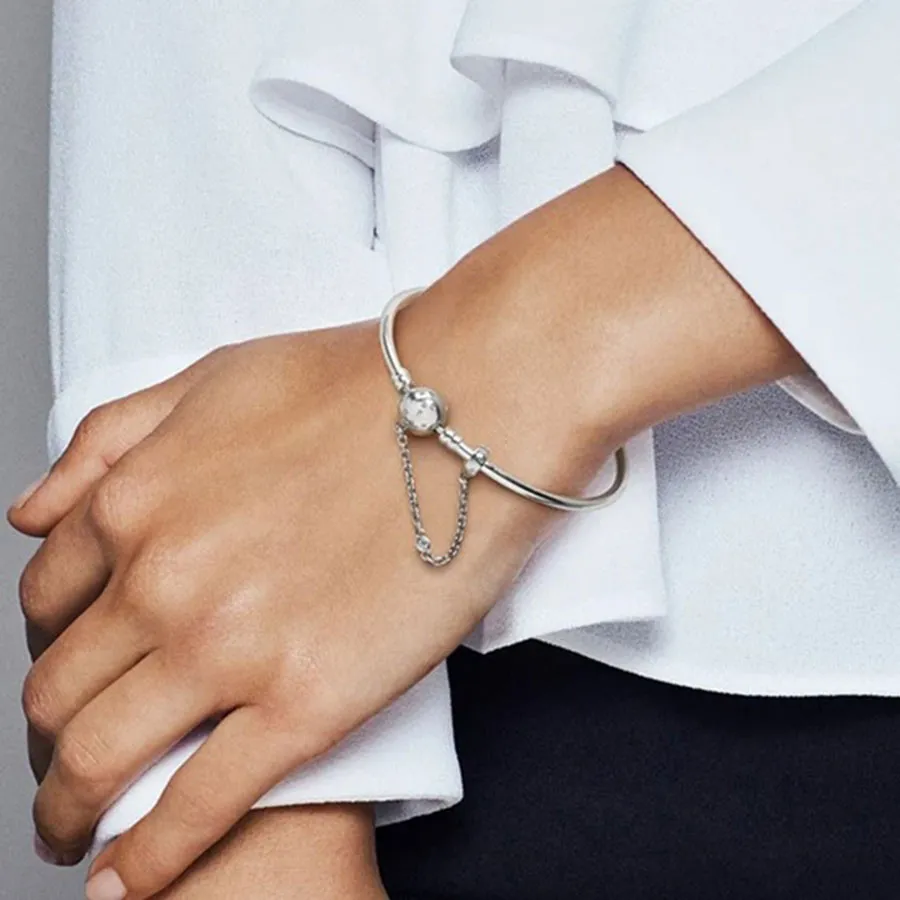 دستبند النگویی نقره پاندورا با قفل و زنجیر